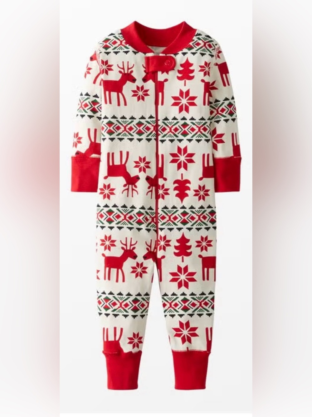Hanna Andersson Red White Deer Holiday Cotton Pajama Onesie 18-24